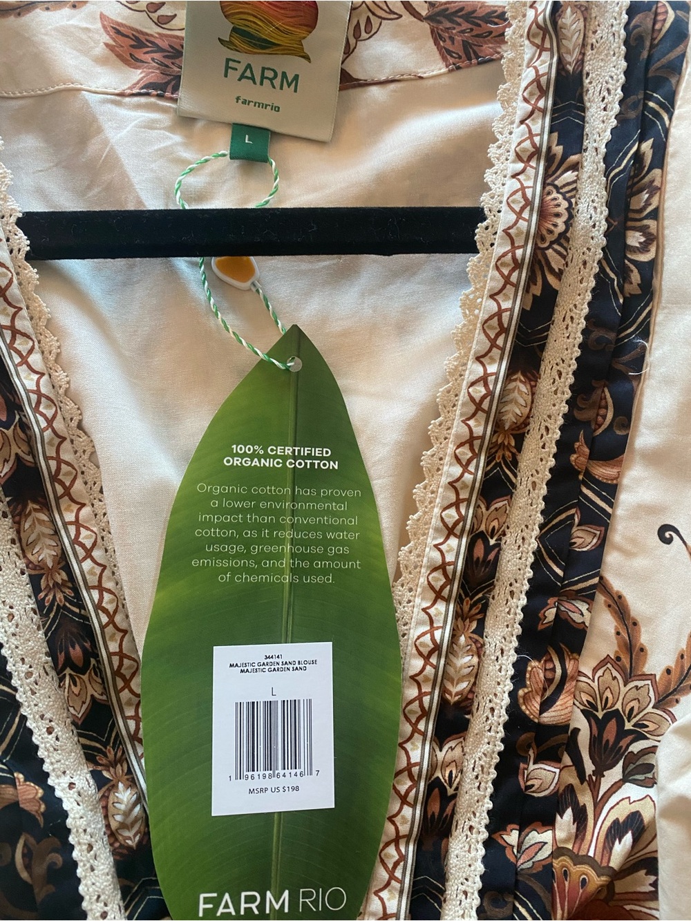FARM Rio Cream Floral Deep-V Puff-Sleeve Blouse L - Picture 4 of 7